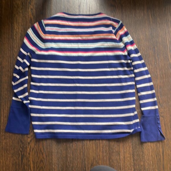 Chicos Striped Long Sleeve Sweater Blue White Pink Size 1 Button Cuff Detail - Picture 5 of 7